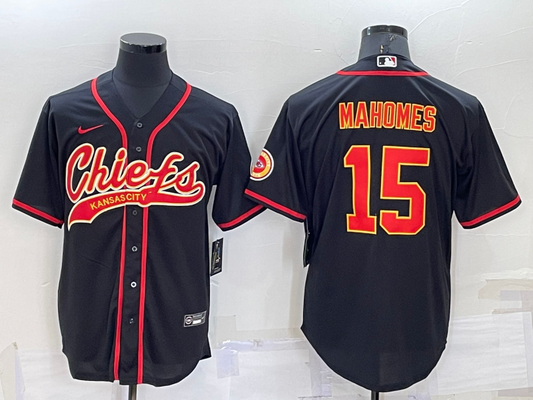 Men's Kansas City Chiefs Patrick Mahomes #15 Black Game Jersey1 Joint Edition