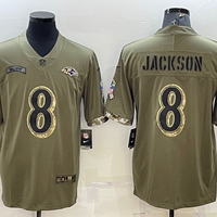 Men's Baltimore Ravens Lamar Jackson #8 Olive 2022 Salute To Service Limited Jersey1