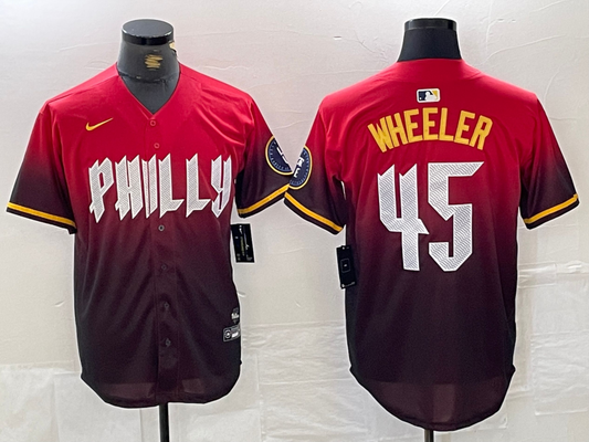 Men's Philadelphia Phillies Zack Wheeler #45 Red 2024 City Connect Limited Player Jersey1