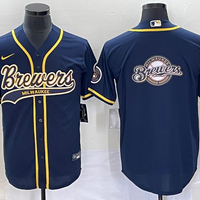 Men's Milwaukee Brewers Navy Replica Team Jersey1 Joint Edition