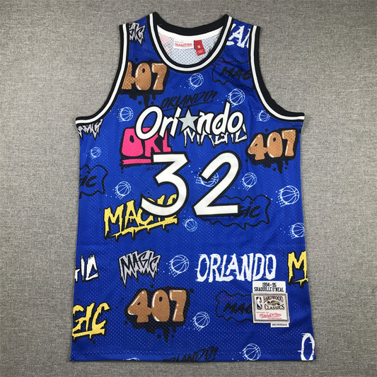 Men's Orlando Magic Shaquille O'Neal #32 Blue Swingman Graffiti Edition Jersey1