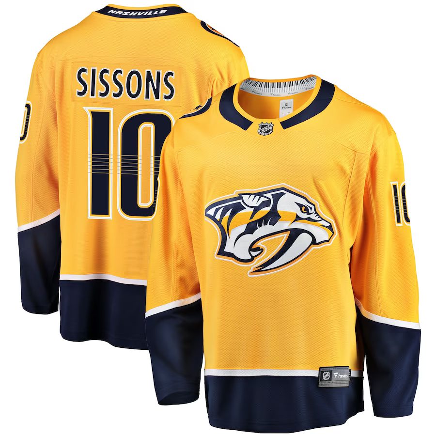 Men's Nashville Predators Colton Sissons #10 Gold Breakaway Player Jersey1