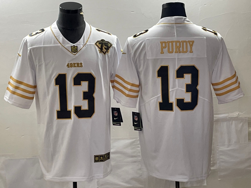 Men's San Francisco 49ers Brock Purdy #13 White 75th Anniversary Game Jersey1
