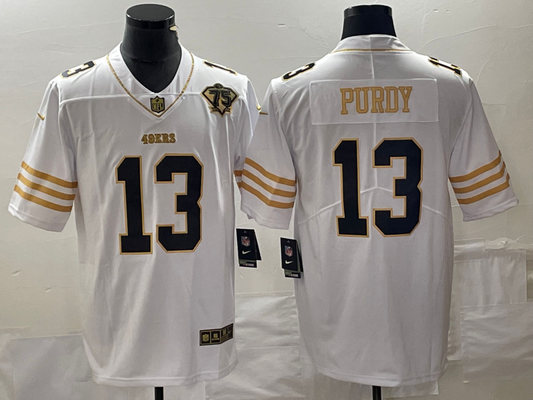 Men's San Francisco 49ers Brock Purdy #13 White 75th Anniversary Game Jersey1