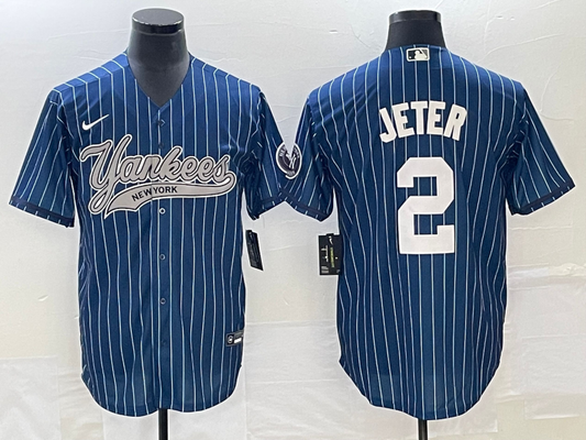 Men's New York Yankees Derek Jeter #2 Blue Player Jersey1 Joint Edition