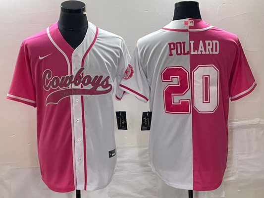 Men's Dallas Cowboys Tony Pollard #20 Pink/White Game Jersey1 Joint Edition
