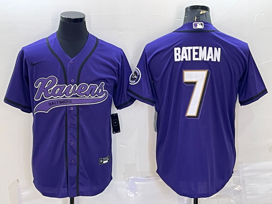Men's Baltimore Ravens Rashod Bateman #7 Purple Game Jersey1 Joint Edition