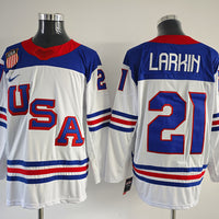 Men's United States Hockey Dylan Larkin #21 White 2026 Winter Olympics Jersey