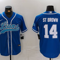 Amon-Ra St. Brown #14 Detroit Lions Blue Game Player Jersey - JerseysFreak