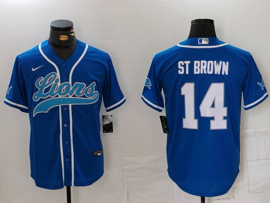Men's Detroit Lions Amon-Ra St. Brown #14 Blue Game Player Jersey1