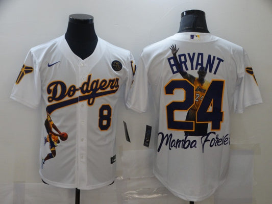 Men's Los Angeles Dodgers Kobe Bryant #8-24 White Replica Game Jersey1