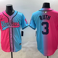 Men's New York Yankees Babe Ruth #3 Pink/Blue Player Jersey