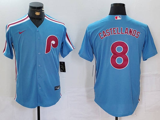Men's Philadelphia Phillies Nick Castellanos #8 Light Blue Alternate Limited Jersey1