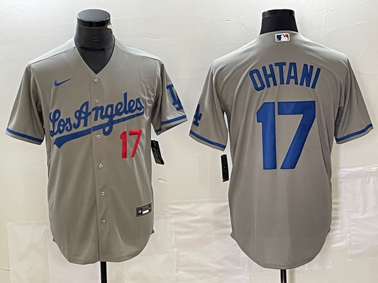 Men's Los Angeles Dodgers Shohei Ohtani #17 Gray Replica Team Jersey1