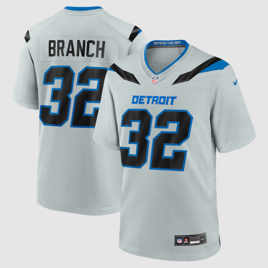 Men's Detroit Lions Brian Branch #32 Silver 2026 Rivalries Collection Game Jersey
