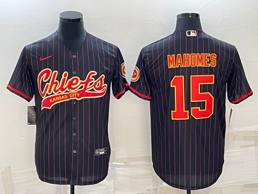 Men's Kansas City Chiefs Patrick Mahomes #15 Black Team Game Jersey1 Joint Edition