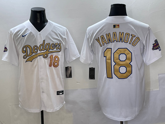 Men's Los Angeles Dodgers Yoshinobu Yamamoto #18 White 2025 Gold Collection Limited Jersey