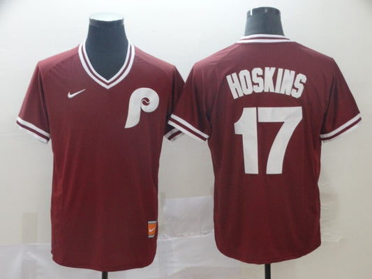 Men's Philadelphia Phillies Rhys Hoskins #17 Red Stitched Jersey1