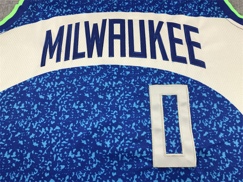 Men's Milwaukee Bucks Damian Lillard #0 Blue 2023/24 Swingman Jersey1 - City Edition