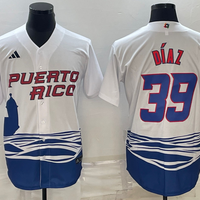 Men's 2023 World Baseball Classic #39 Edwin Diaz Puerto Rico White Jersey1