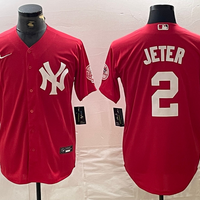 Men's New York Yankees Derek Jeter #2 Red Replica Player Jersey1