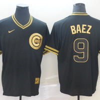 Men's Chicago Cubs Javier Baez #9 Black Replica Player Jersey1