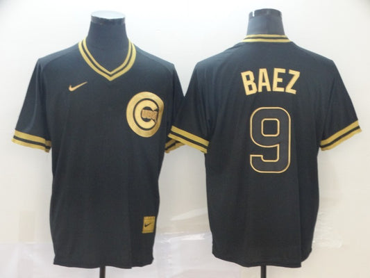 Men's Chicago Cubs Javier Baez #9 Black Replica Player Jersey1