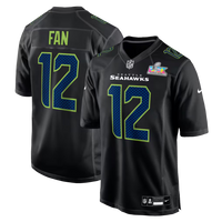 Men's Seattle Seahawks 12s #12 Black Super Bowl LX Patch Carbon Fashion Game Jersey