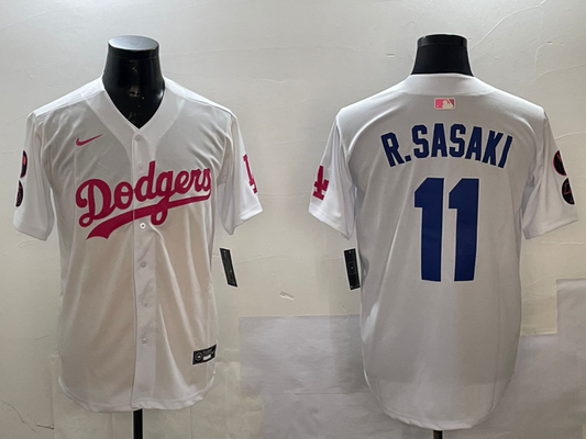 Men's Los Angeles Dodgers Roki Sasaki #11 White Player Game Jersey1