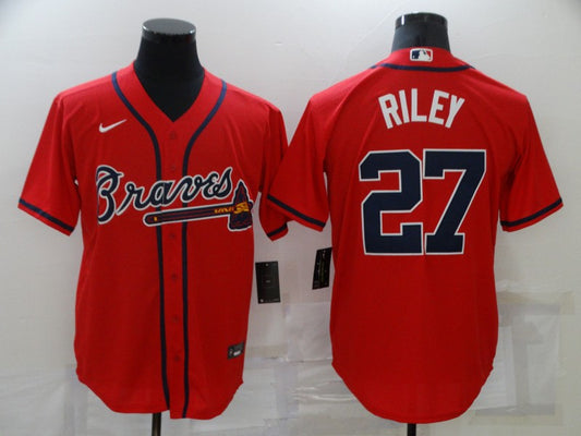 Men's Atlanta Braves Austin Riley #27 Red Replica Player Jersey1