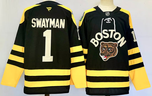 Men's Boston Bruins Jeremy Swayman #1 Black Game Jersey