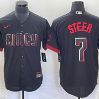 Men's Cincinnati Reds Spencer Steer #7 Black 2023 City Connect Replica Player Jersey1