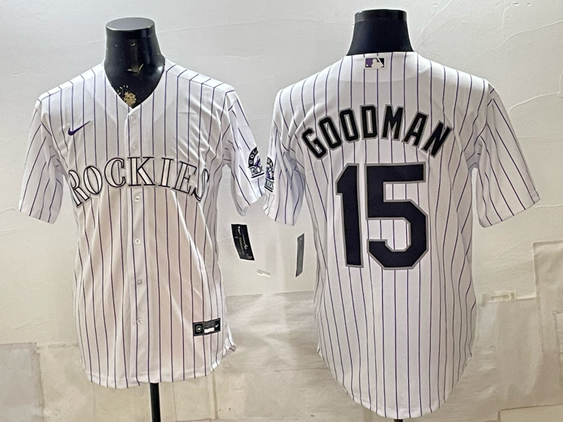 Men's Colorado Rockies Hunter Goodman #15 White Home Replica Jersey