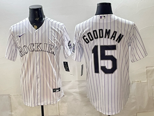 Men's Colorado Rockies Hunter Goodman #15 White Home Replica Jersey