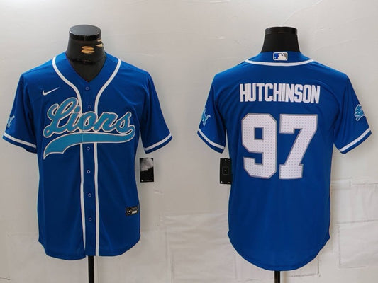 Men's Detroit Lions Aidan Hutchinson #97 Blue Game Player Jersey1