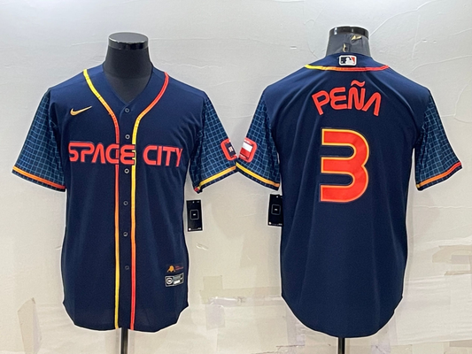 Men's Houston Astros Jeremy Pena #3 Navy 2022 City Connect Replica Player Jersey1