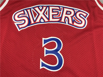 Men's Philadelphia 76ers Allen Iverson Red Hardwood Classics Authentic Jersey1