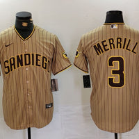 Men's San Diego Padres Jackson Merrill #3 Tan Replica Player Jersey1