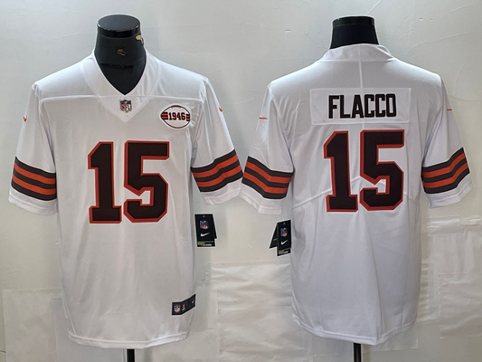 Men's Cleveland Browns Joe Flacco #15 White 1946 Collection Alternate Game Jersey1
