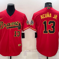 Men's Atlanta Braves Ronald Acuna Jr. #13 Red Replica Game Jersey1