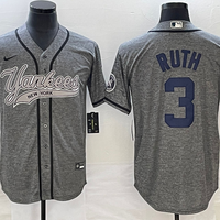 Men's New York Yankees Babe Ruth #3 Gray Game Jersey1 Joint Edition