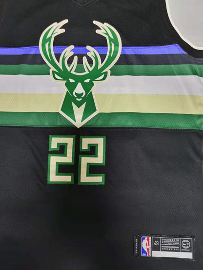 Men's Milwaukee Bucks Khris Middleton Black 2021 NBA Finals Champions Jersey1