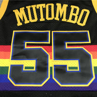 Men's Denver Nuggets Dikembe Mutombo 1991-92 Black Hardwood Classics Swingman Jersey1
