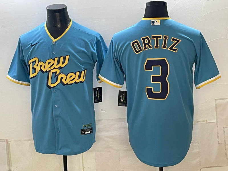 Men's Milwaukee Brewers Jackson Chourio Ortiz #3 Blue Replica Player Jersey