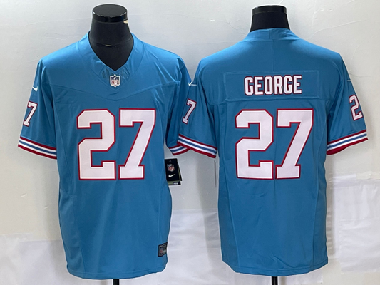 Men's Tennessee Titans Eddie George #27 Light Blue Oilers Throwback Retired Player Game Jersey1