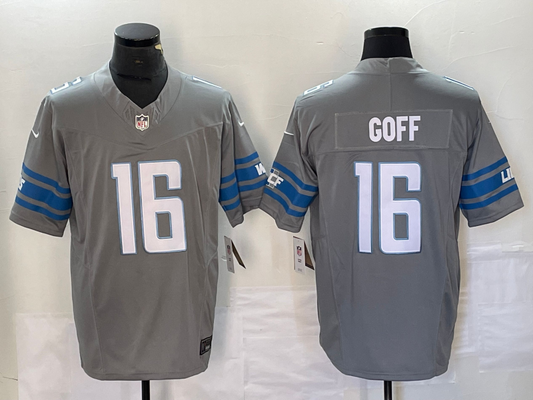 Men's Detroit Lions Jared Goff #16 Gray Game Jersey1
