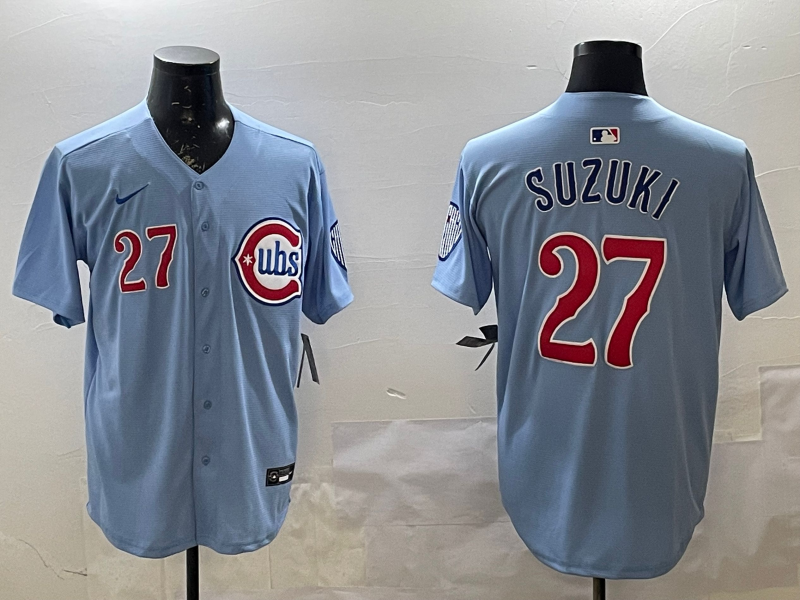 Men's Chicago Cubs Seiya Suzuki #27 Baby Blue 2nd Alternate Limited Player Jersey1