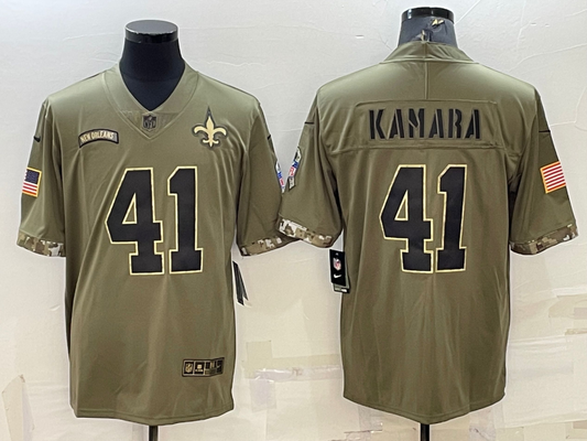 Men's New Orleans Saints Alvin Kamara #41 Olive 2022 Salute To Service Limited Jersey1