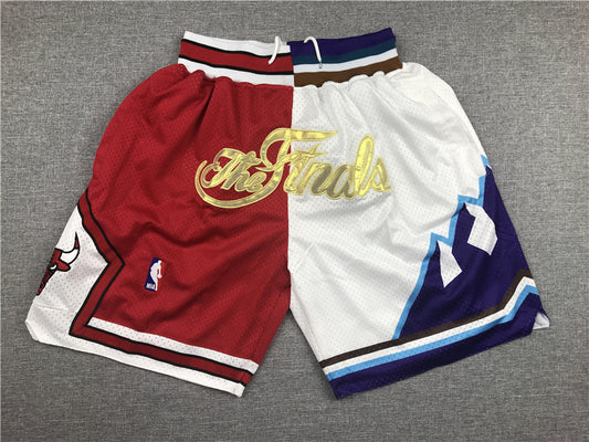 Men's Chicago Bulls/Utah Jazz Red/White Basketball Spliced Shorts2