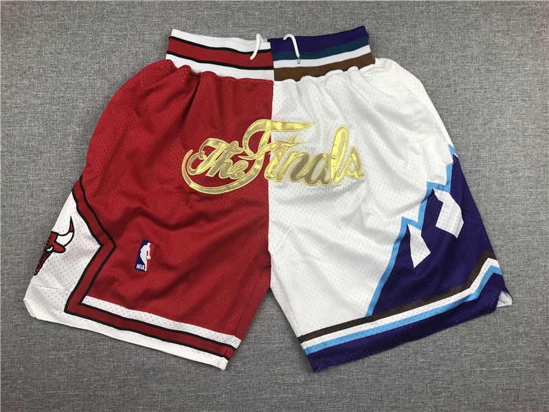 Men's Chicago Bulls/Utah Jazz Red/White Basketball Spliced Shorts2